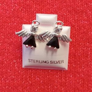 Sterling Silver with zircon Angel‎ post stud earrings.
